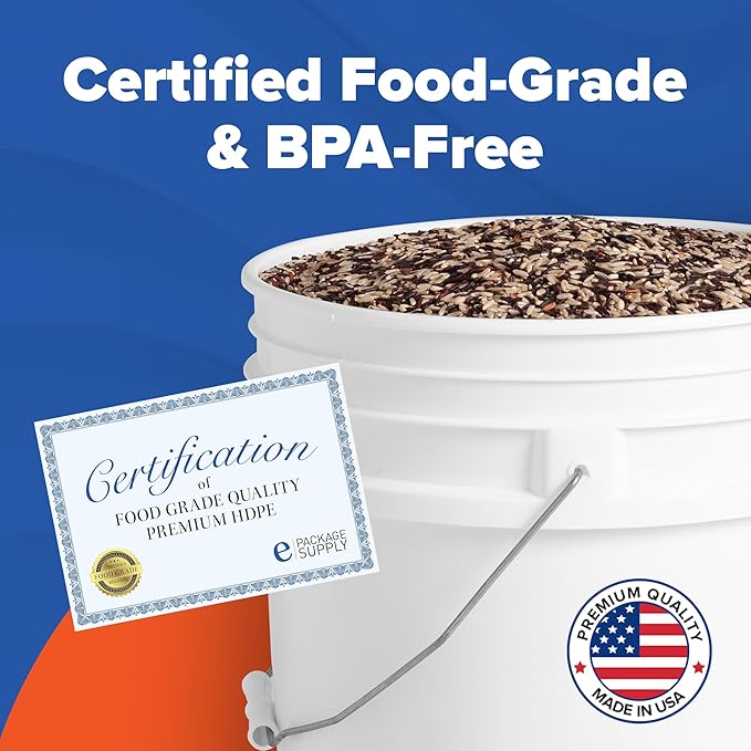 ePackageSupply 5 Gallon Bucket - Food Grade Bucket with Airtight Gamma Seal Screw-On Lid, BPA-Free, Heavy-Duty 90 Mil HDPE Plastic, Bulk Storage, Durable Container, Made in USA, White/Orange, 6 Packs