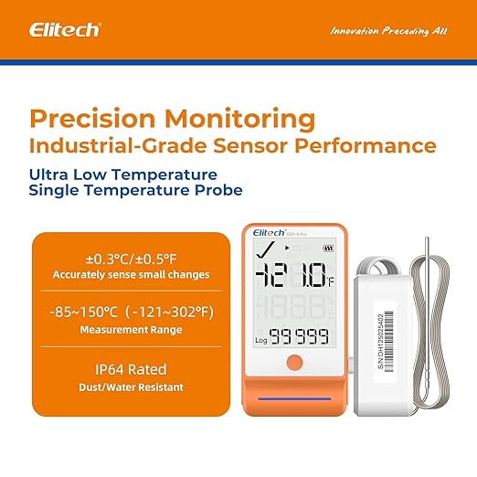 Elitech 10Pack Bluetooth Ultra Low Digital Temperature Data Logger for Refrigerator Shadow Data 100000 PointsExport PDF/CSV Report, Pharmacy Vaccine DDL Calibration Certificate, MAX MIN AVR GSP-6-TLE