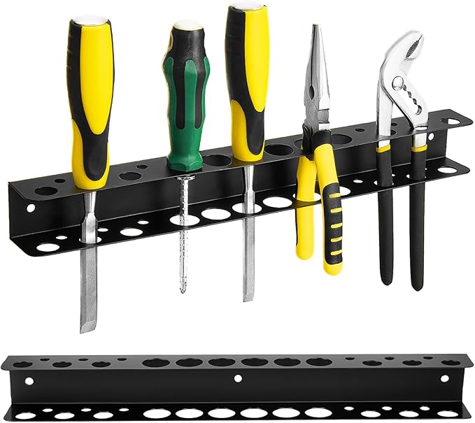 Screwdriver Organizer, Pliers Rack, Heavy Duty Wall Mounted Tool Storage Rack, Hand Tools Organizer, Metal Storage Rack for Garage Workshop Workbench Tool Chest Cart,Black Color 15.75 Inch(1 packs)