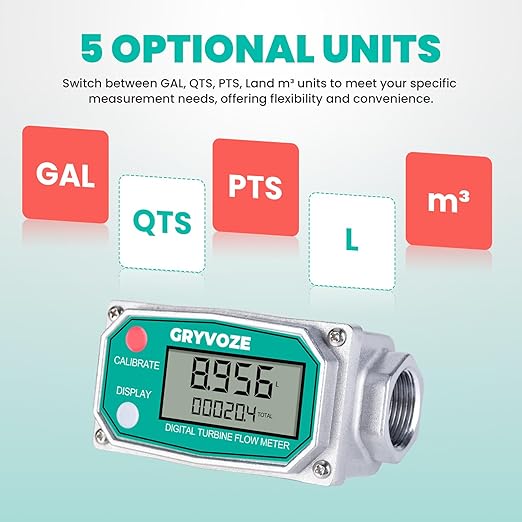 3/4 Inch Water & Fuel Flow Meter with Swivel 360 Connector, for 0.8-13.2 GPM Inline NPT Thread ±1% Accuracy Flowmeter for Diesel, Gas Oil, Gasoline, and Other Liquids (Alu Alloy)
