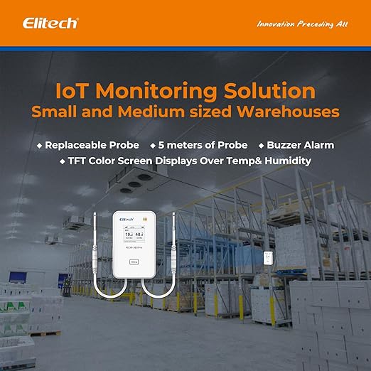 Elitech 5G/2.4G WiFi Real-Time Temperature Humidity Monitor, Dual Channel Remote Data Logger, Cloud Data Storage, SMS/Email/APP/Web Alarm, Warehouse, Pharmacy, RCW-360Pro-W-DC