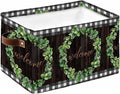Spring Eucalyptus Leaves Storage Bins Cubes Waterproof Cloth Storage Basket,Farmhouse Botanical Brown Wood Foldable Storage Bags for Shelf Clothes Storages Organizers with Handles 15x11x9.5 in 1PCS