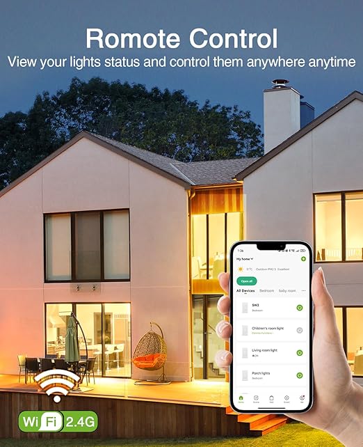 GHome Smart Dimmer Switch, Single Pole, 2.4GHz WiFi Dimmer Light Switch Works with Alexa and Google Home, Voice & APP Remote Control | Timer & Schedule | UL FCC Certified, Neutral Wire Required, White