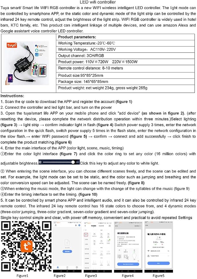 LED Controller, 1500W High-Voltage WiFi Color Changing RGB Controller with IR Remote and Music Time APP Control System for 328Ft/100m AC110-130V LED Tape Rope Strip Lights