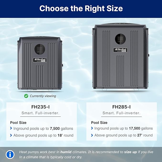 FibroPool FH235-i Full Inverter Pool Heat Pump – Electric Pool Heater for Pools up to 7,500 Gallons, Wi-Fi App Control, High Efficiency Titanium Heat Exchanger, No Gas Needed