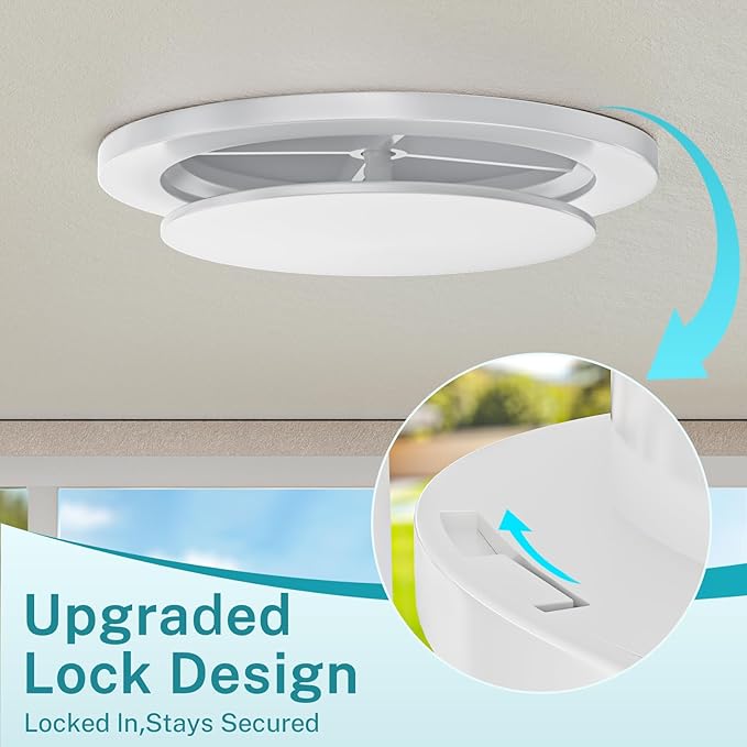 [Upgraded] HG Power 4 Inch Vent with Adjustable Panel & Removable Mesh Screen – ABS Ceiling Diffuser with Lock-Clip Design for HVAC, Bathroom, Kitchen, Wall and Duct Air Vents, White