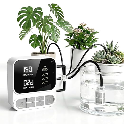 Automatic Plant Waterer for 15+ Indoor Plants, 3-Pump Independent Control Drip Irrigation System, 2600mAh Rechargeable Self Watering System with Timer, Anti-Siphon Design，HD LCD Display