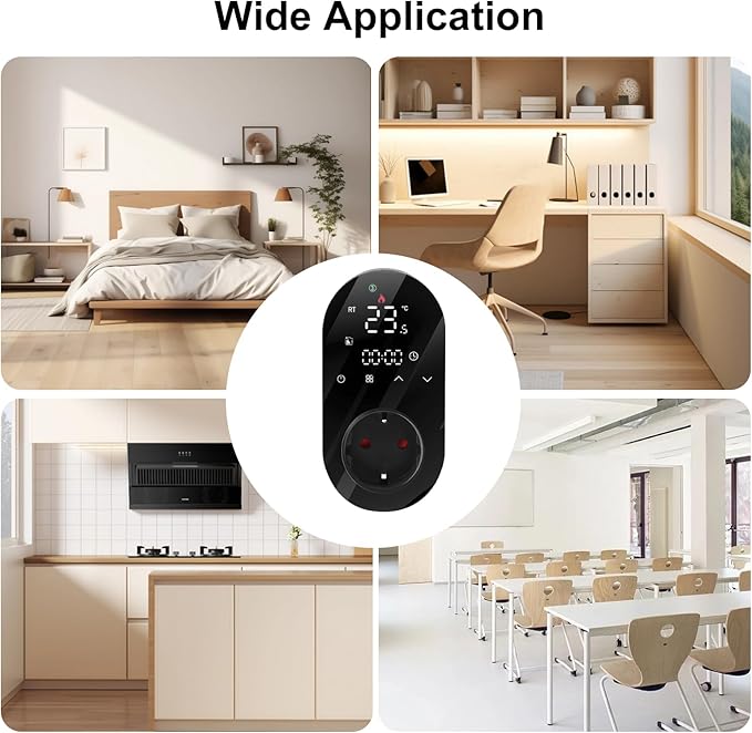 Luocute Smart WiFi Plug in Thermostat APP Remote Voice Control Energy Saving Mode Compatible with Electric Heating Equipment for Home Greenhouse Reptile Enclosure (Black)