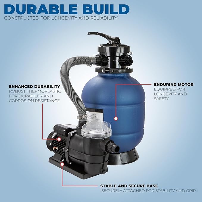 XtremepowerUS 13" Sand Filter 3/4HP Pool Pump 2,400GPH for Above Ground Swimming Pool Multi-Port Valve Up to 10,000 Gallons, 1-1/4"NPT Pool Sand Filter with Enhanced Circulation System