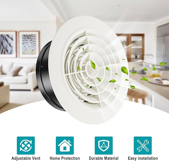 6 Inch Air Vent Cover, HG Power 2-Pack Adjustable ABS Louver Grille Cover, Round Exhaust Vent Fit for Bathroom Office Kitchen Ventilation, Opening Size 5.66"