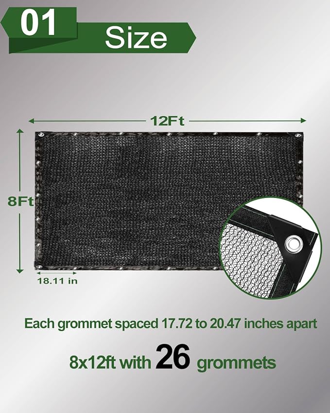 vensovo 30% Sunblock Shade Cloth Net Black Resistant - 8x12 Ft Garden Shade Mesh for Plant Cover, Greenhouse, Chicken Coop, Kennels, Tomatoes Plants