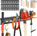Garden Tool Organizer Wall Mount - Garage Storage and Organization Yard Tool Hanger with Adjustable Pegboard Hooks Shed Rack for Broom Mop Shovel Rake Trimmers, 48 inch Max 550lbs, Black