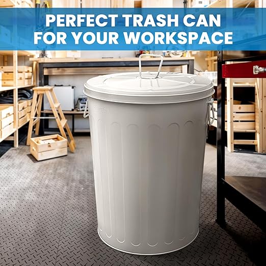 Plexon 20 Gallon Metal Trash Can with Lid Outdoor Large Trash Bin Steel Garbage Can for Garage Patio Farmhouse Bucket Bird Seed Storage Can Heavy Duty Round Container, Beige 2 Pack