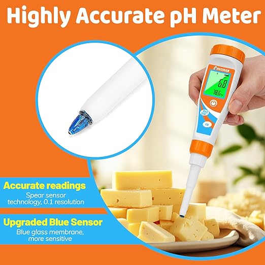 UIUZMAR Smart pH Meter for Food pH Test Kit for Sourdough and Bread Dough Professional Spear Sensor Food Tester Digital pH Meter for Sausages Meat Cheese Sushi Rice and Other Solid Semi-Solid