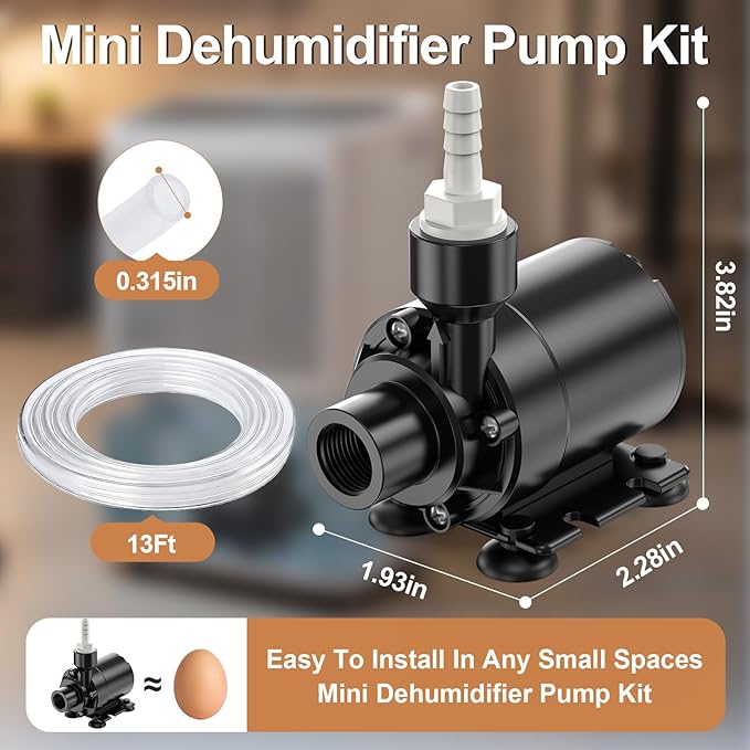 Upgraded Automatic Smart Dehumidifier Pump, 15FT High Lift, IPX8 Waterproof Mini Pump for Dehumidifier Drain, Auto Water-Level Detection, Ultra Quiet, Fits Most Large Dehumidifier Tanks