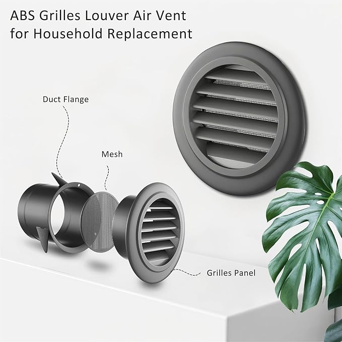 3inch Soffit Vent for Exhaust Fan with Built-in Mesh Screen, Black Round Soffit Exhaust Vent Cover ABS Louver Grille Cover, Dryer Vent for Bathroom Office Kitchen