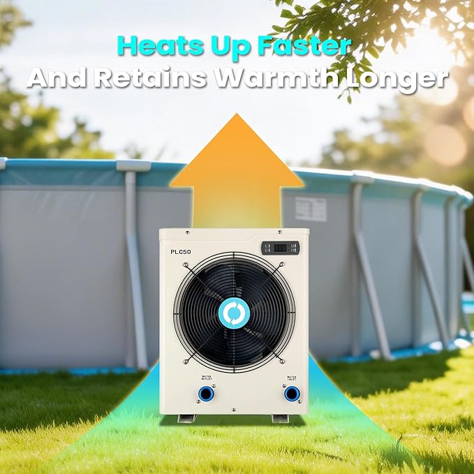 POOLCOMFT 15980 BTU Swimming Pool Heater for Above Ground Pools, Electric Pool Heat Pump up to 5000 Gallons, Ultra-Quiet 30 dB, Fast Heating, 110V