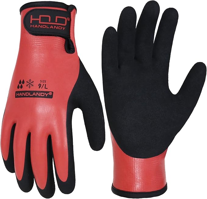 AIGEVTURE Waterproof Winter Work Gloves Men,Cold Weather Insulated Work Gloves Thermal Liner Superior Grip Latex Coating Warm for Outdoor Large