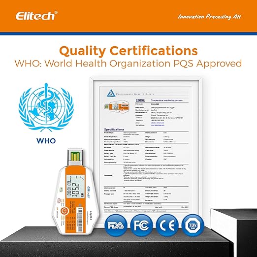 Elitech Temperature Data Logger Single Use Temperature Recorder PDF Report USB Temperature Logger 16000 Points WHO PQS Listed LogEt1-5Pack
