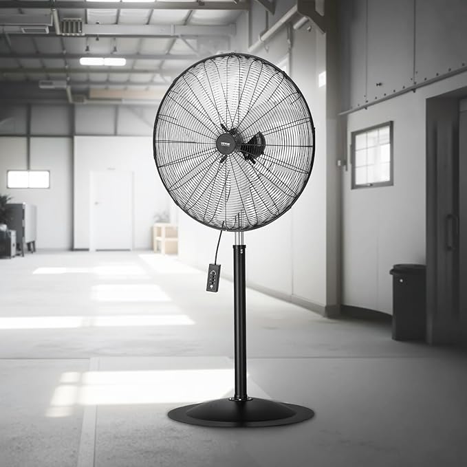 VEVOR Industrial Pedestal Fan, 30 Inch 85-Degree Oscillating Fan, Height Adjustable Standing Fans with 3 Adjustable Speeds, High Power Floor Fans for Office, Black
