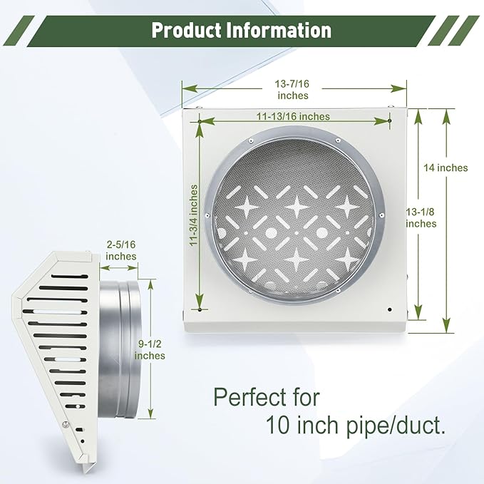 TOPOWN Metal 10 Inch Exhaust Vent Cover with Aluminum foil tape for sealing Weatherproof Outdoor Air Exhaust Box -Rain, Snow Protection