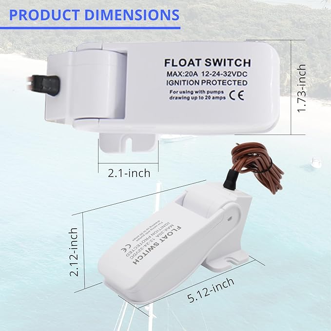 Automatic Bilge Pump Float Switch, Marine Bilge Pump Switch, Auto Float Switch for Boat, DC 12V/24V/32V Ignition Protected for Marine Electric Water Pumps
