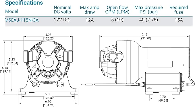Jabsco V50AJ-115N-3A, Sensor-Max II Variable Speed Freshwater Pump, 5 GPM Quiet Marine Water Pressure Pump, No Accumulator Needed, Smooth Flow, Power-Efficient, Cast Aluminum Housing