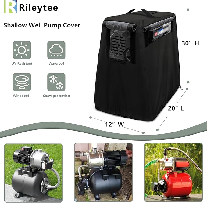 Rileytee Shallow Well Pump Cover for Automatic Water Booster Jet Pump,Outdoor 600D Heavy Duty Waterproof Anti-UV Shallow Jet Water Well Pump Cover