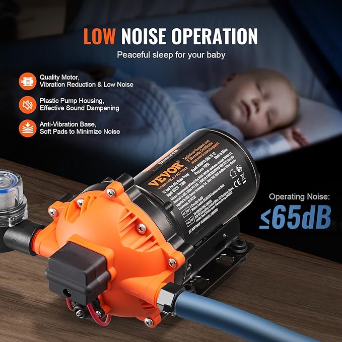 VEVOR 12V Diaphragm Pump, 5 GPM (18.93 L/min), 5-Chamber 12V DC Water Pump with Automatic Pressure Switch 40-100 PSI Adjustable, 1/2'' MNPT Port, for Agricultural Irrigation Construction Site Drainage
