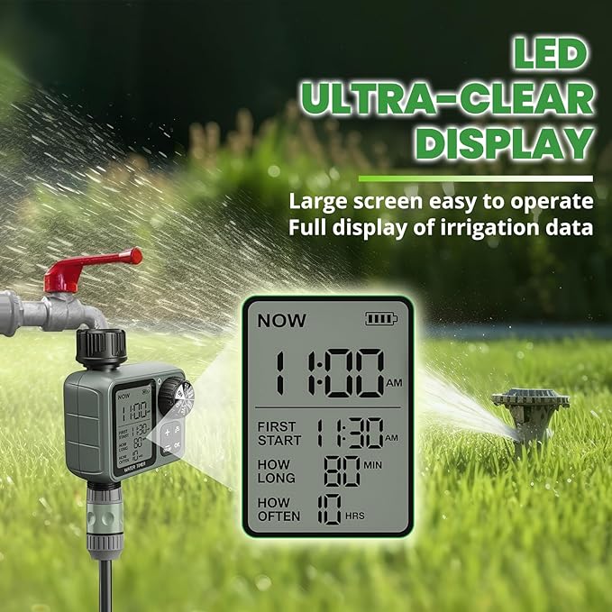 Water Timer for Garden Hose Sprinkler Timer with Rain Delay/Manual/Automatic Mode Hose Timers for Watering Drip Irrigation System for Lawn Yard Garden, Daily and Holiday Outings