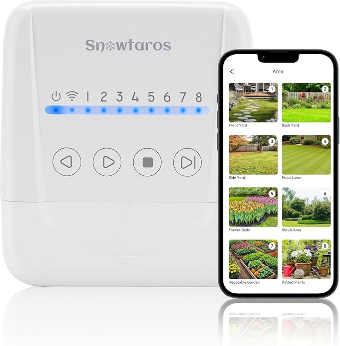 Snowtaros WiFi Smart Sprinkler Controller (8 Zone), Irrigation Controller with APP Control, Local Weather Intelligence, Rain Delay, 24VAC Compatible, Easy DIY Install, Sprinkler Timer for Garden Yard