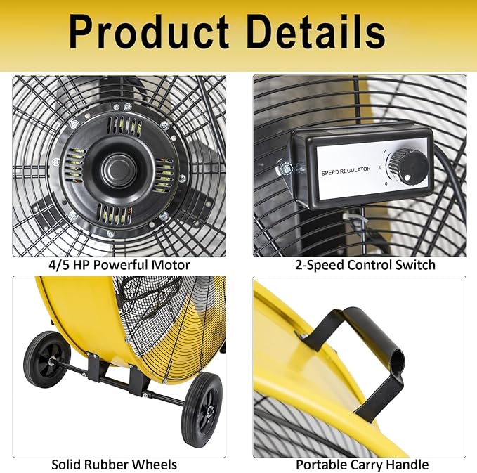 HiCFM 26800 CFM 42 inch Industrial Drum Fan, 4/5HP Powerful Motor, Heavy Duty Barrel Structure, 8 inch Wheels, Move Much Air for Warehouse, Garage or Industrial Commercial Use - CUL Listed
