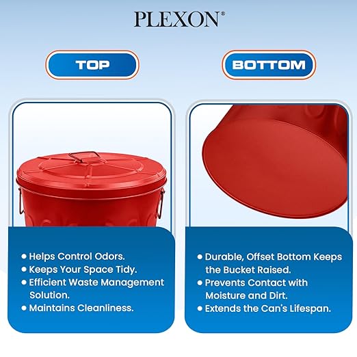Plexon 20 Gallon Metal Trash Can with Lid Outdoor Large Trash Bin Steel Garbage Can for Garage Patio Farmhouse Bucket Bird Seed Storage Can Heavy Duty Round Container, Red 3 Pack