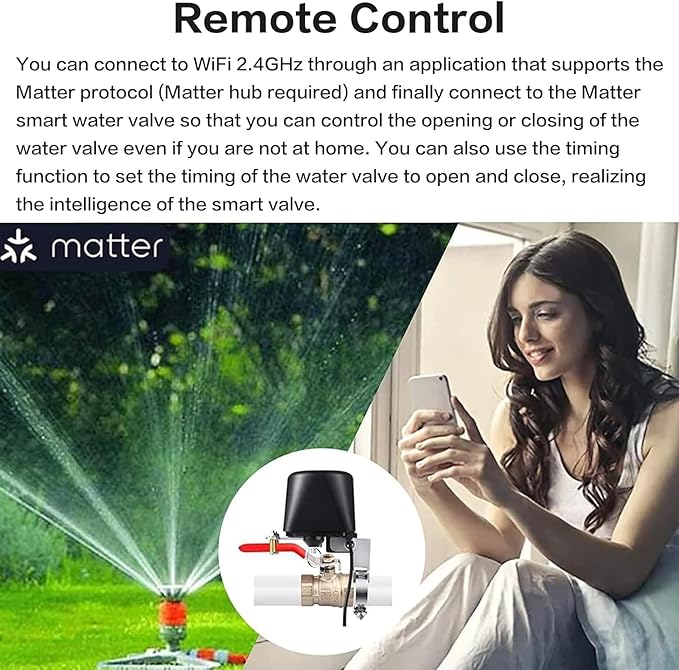 Jinvoo Matter Smart Water Valve, Matter Valve, Electric Smart Valvee, Automatic Ball Valvee Watering Timer, Sprinkler Controller, for Applee Home, Alexa, Google, SmartThingss, Requires Matter Hub