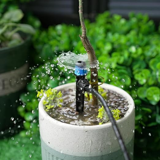 RedChili 50 Pieces Drip Emitters for 1/4" Drip Irrigation Tubing, 25 Pcs Vortex Emitters and 25 Pcs Stream Emitters Adjustable 360 Degree Full Circle Drip Emitters with Stake