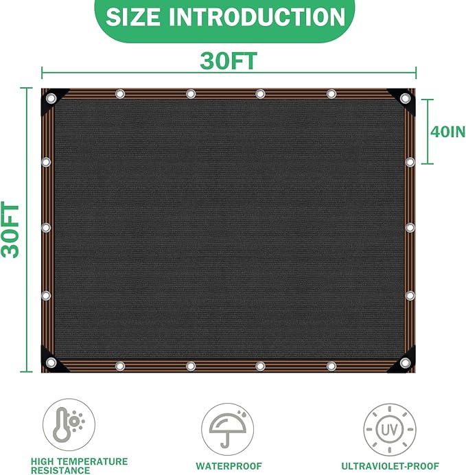 QLOFEI Shade Cloth for Garden, 70% Sun Screens for Patio Pergola Outdoor, Easy to Hang Mesh Tarp Shade Cloth with Grommets, Sunblock Neting Cover for Kennel Chicken Coop Plant, 30x30 FT
