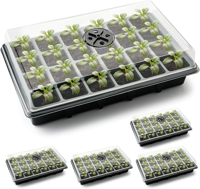 24XL Cell Seed Starter Tray with Dome, 5-Pack 2" Plug Seedling Trays (Total 120 Cells), Plant Germination Tray with Humidity Vented Lid and Base, Mini Propagator Plant Greenhouse for Seed Growing