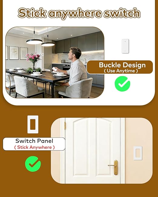 NineLeaf Wireless Remote Outlet Switch,Remote Lamp Switch,On Off Light Plug Decorator Switches Wall Mounted, 500FT, 15A/1500W, TUV List,Programmable, No Wiring,Lamp,Fans,Household Appliances