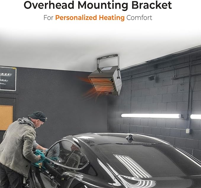 Comfort Zone 10,00W Hard-Wired Garage Heater – Industrial & Commercial Ceiling Mount, 240V Fan-Forced Heater with Remote, Digital Thermostat, Timer, 2 Heat Settings, Overheat Protection, Grey