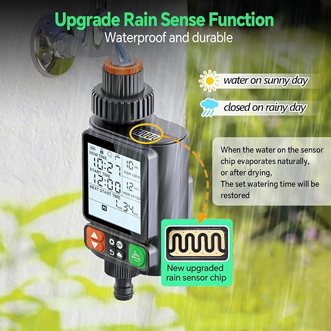 Sprinkler Timer for Garden Hose, Upgrade 10 Program Water Timer with Auto Rain Delay, IP54 Waterproof 3.3“ Large LCD Drip Irrigation System Timers for Plant, Yard, Lawns, Outdoor