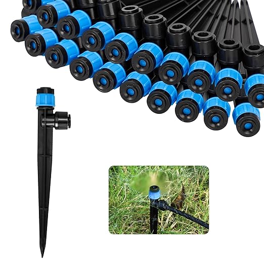 MIXC Drip Irrigation Emitters, Adjustable 360 Degree Water Flow Drippers Sprayer Push-to-Fit for 1/4" Tubing, Drip System Parts for Outdoor Watering Systems 80 Pack
