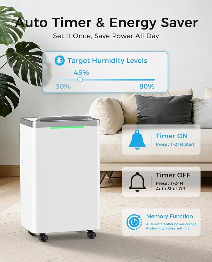 34 Pints/Day Dehumidifier for Basement, 2500 Sq. Ft Dehumidifiers for Home with Drain Hose, 38dB Quiet Dehumidifier for Bedroom Bathroom, 24HR Timer, 3-Color Indicator, Auto Defrost, Child Lock
