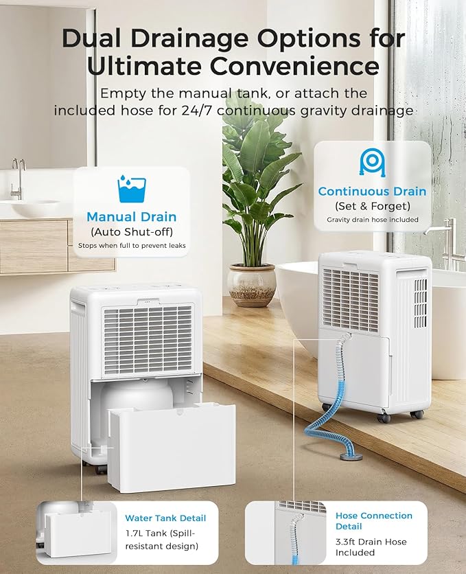 2000 Sq.ft Dehumidifier for Basement, Trazico 30 Pint Dehumidifiers for Home with Drain Hose, Quiet Operation, Intelligent Humidity Control, 3 Modes, 24H Timer, Auto Defrost, for Bathroom Bedroom RV