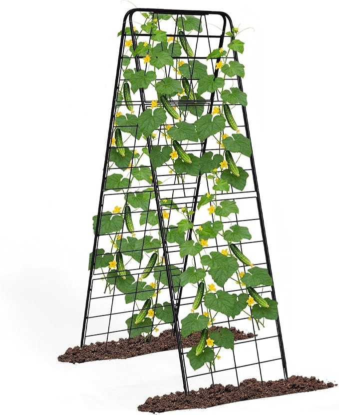 A-Frame Cucumber Trellis for Raised Bed, 50"x 16" Adjustable Heavy Duty Metal Garden Trellis for Climbing Plants Outdoor, Plant Support for Tomatoes Pea Bean Grape Vining Vegetables (1 Pack)