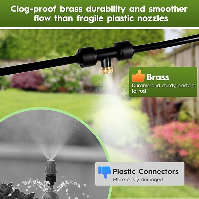 Funpynani 50FT Outdoor Misting Cooling System‌ - Patio Garden Kit with ‌Brass Nozzles & UV Tubing‌, DIY Install for ‌Pool, BBQ, Greenhouse‌, Water-Saving High Pressure Cooler