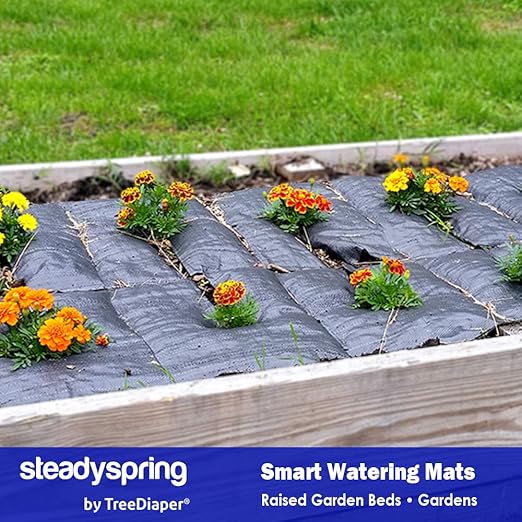 SteadySpring® Smart Watering Garden Mat for Raised Garden Beds 30-Day Irrigation Auto Refills with Rain for Gardens, Tomato Plants, Flowers (2-Pack)