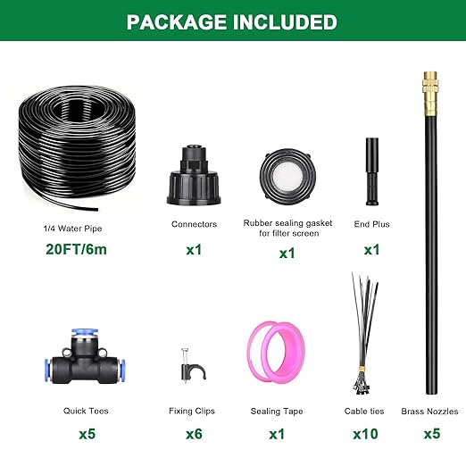 Drip Irrigation System, 2026-Upgrade 20Ft 1/4" Garden Watering System with 5 Pcs 360° Adjustable Copper Nozzles, DIY Kit for Garden, Lawn, Greenhouse, Raised Beds & Outdoor Plants