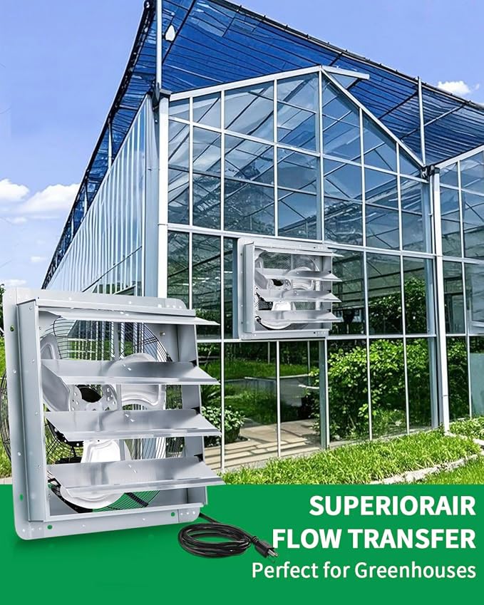 18 Inch Shutter Exhaust Fan, Vent Fan with Power Cord Wall-Mount, High Speed 1520CFM for Garages, Attic, Shops, Greenhouse
