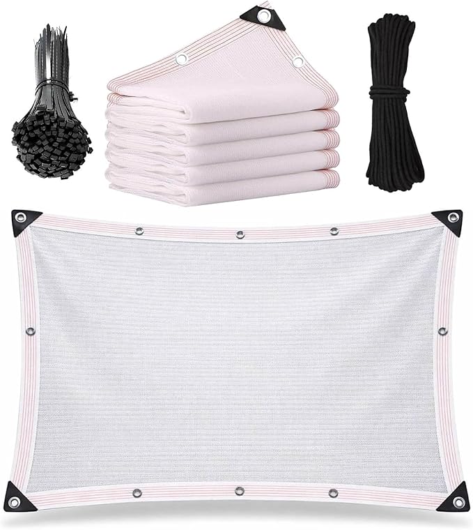 White Shade Cloth for Garden, 50% Mesh Tarp with Grommets, Breathable Sun Shade Cloth for Greenhouse, Plants Cover, Patio, Chicken Coops, HDPE Shade Net for Outdoor UV Resistant(16x64ft)