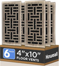 Howeall 4x10 Inches 6 Pack Heavy Duty Walkable Floor Register - Easy Adjust Air Supply Lever Decorative Floor Vent Covers, Seattle Design Vent Covers for Home - Antique Brass
